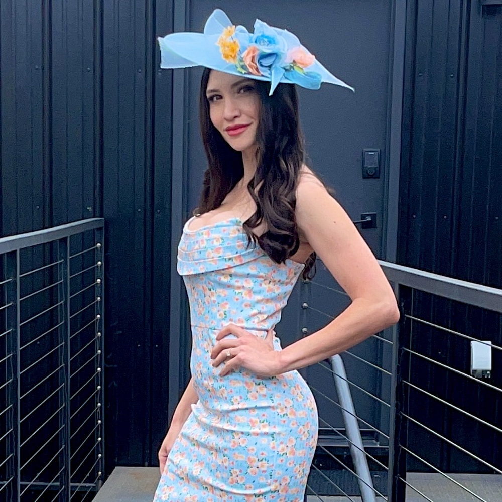 hand sewn derby hat blue